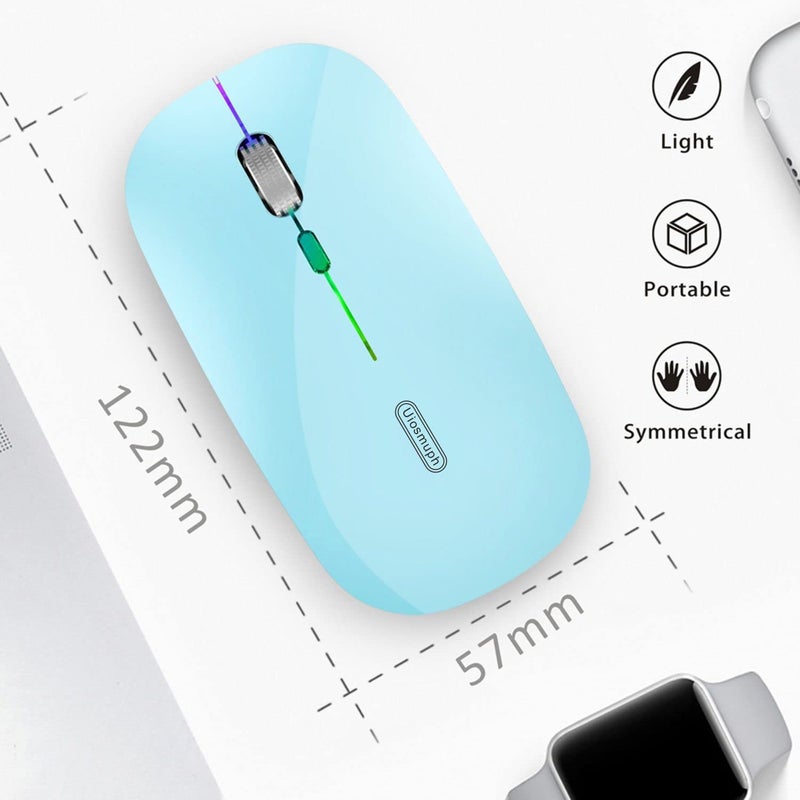 Uiosmuph LED Wireless Mouse, G12 Slim Rechargeable Silent Mouse, 2.4G Portable USB Optical Wireless Computer Mice with USB Receiver and Type C Adapter (Blue) - Image 3